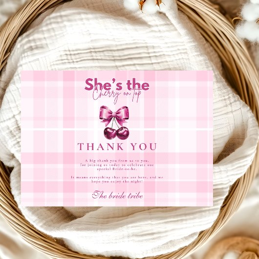 ボウさくらんぼオントップブライダルシャワー サンキューカード