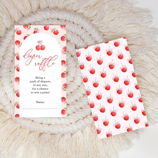 ボウさくらんぼオントップベビーガールシャワーおむつラッフル エンクロージャーカード
