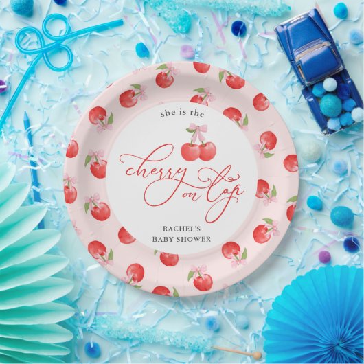 ボウさくらんぼオントップベビーガールシャワー ペーパープレート (パーティー)