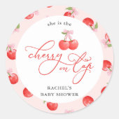 ボウさくらんぼオントップベビーガールシャワー ラウンドシール (正面)