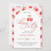 ボウさくらんぼオントップベビーガールシャワー 招待状 (正面)