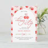 ボウさくらんぼオントップベビーガールシャワー 招待状 (スタンド正面)