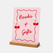 ボウさくらんぼ赤ちゃんシャワー本とギフト アクリルサイン (傾斜)