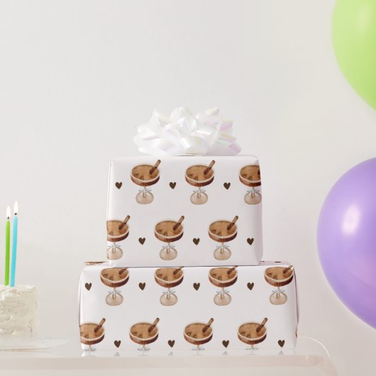 ボウの付いた水彩エスプレッソマティーニ ラッピングペーパー (パーティーギフト)