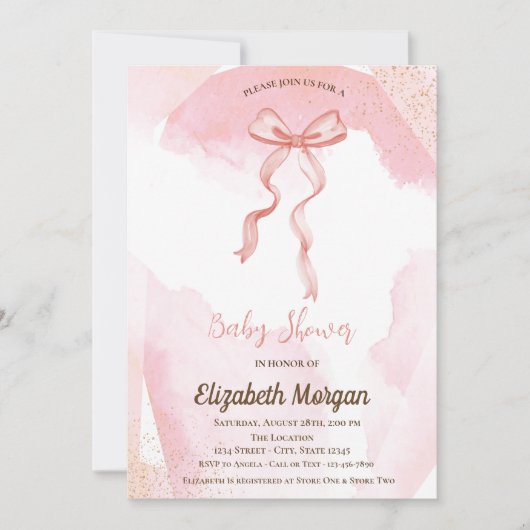 ボウウォーター絵を描カラースプラッシュバラ金ゴールドベビーシャワー 招待状 (正面)