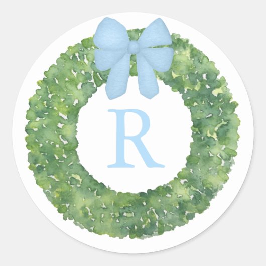 ボウウッドイニシャル内のモノグラムリース ラウンドシール (正面)