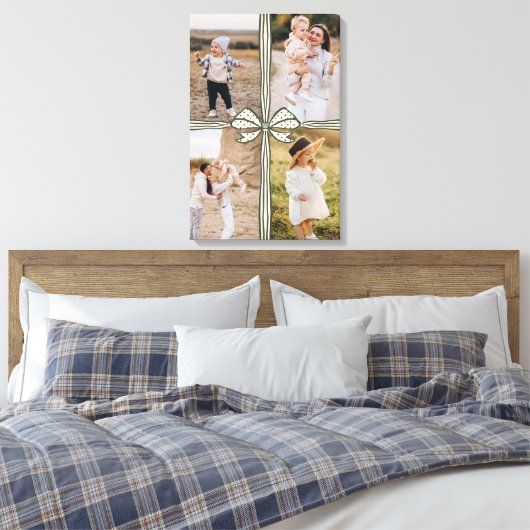 ボウエレガントとリボン現在の家族の写真コラージュ キャンバスプリント (インサイチュ (寝室))