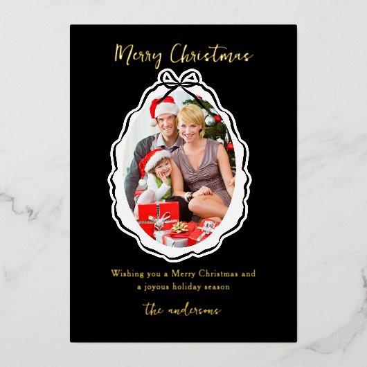 ボウエレガントフレーム写真メリークリスマス 箔シーズンカード (正面)