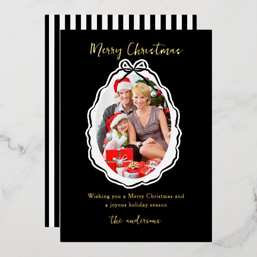 ボウエレガントフレーム写真メリークリスマス 箔シーズンカード (正面/裏面)