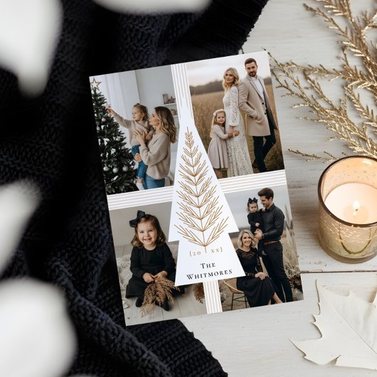 ボウエレガントプレゼントエバーグリーンツリーフォトコラージュ シーズンカード