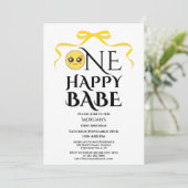 ボウエレガントワンハッピーベビーガールズファースト誕生日 招待状 (スタンド正面)