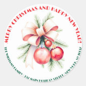 ボウオーナメント松の針クリスマスアドレス ラウンドシール (正面)