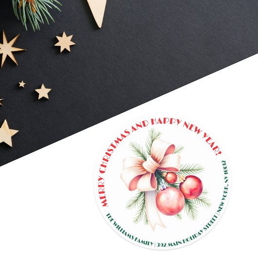 ボウオーナメント松の針クリスマスアドレス ラウンドシール