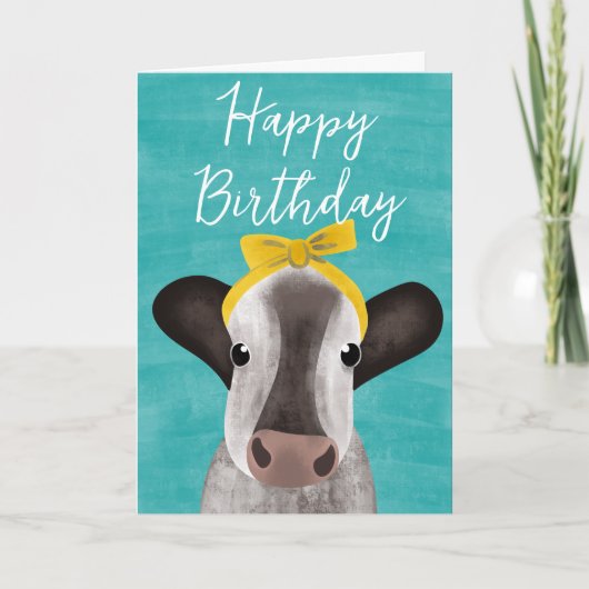ボウカスタマイズ可能な可愛い牛誕生日 カード (正面)