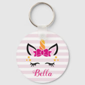 ボウキストライプのーチェーン付き可愛いユニコーン キーホルダー (正面)