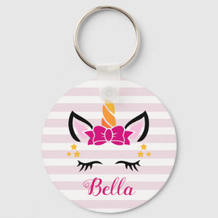 ボウキストライプのーチェーン付き可愛いユニコーン キーホルダー