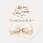 ボウクリームベージュモチャクリスマス ラウンドシール (正面)