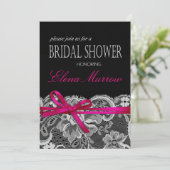 ボウズリボン&レースブライダルシャワーブラック暗い赤紫色 招待状 (スタンド正面)