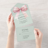 ボウセージ緑ピンクの誕生日rsvp オールインワン招待状 (貼ってはがせる)