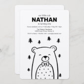 ボウタイとクマ、誕生日 招待状 (正面/裏面)