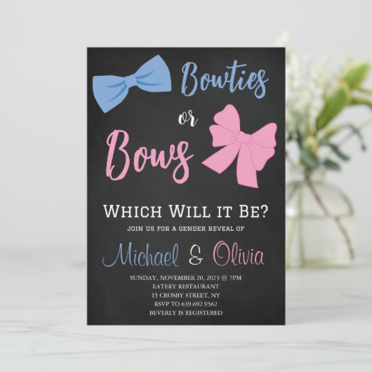 ボウタイまたはボウズ性別の表示 招待状 (スタンド正面)