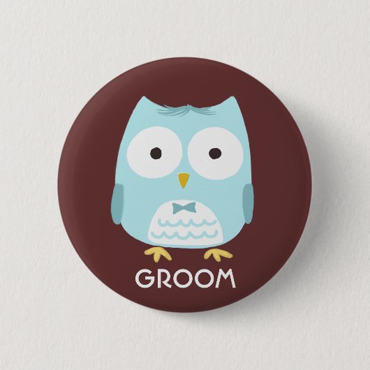 ボウタイを着たフクロウの新郎 |かわいい夫 缶バッジ (正面)
