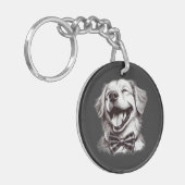 ボウタイを笑わせる犬 キーホルダー (正面左)