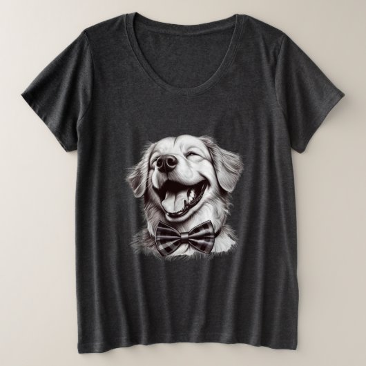 ボウタイを笑わせる犬 プラスサイズTシャツ (デザイン正面)