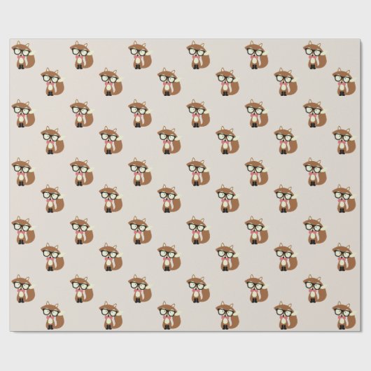 ボウタイアンドグラスヒップスターブラウンキツネ ラッピングペーパー (フラット)