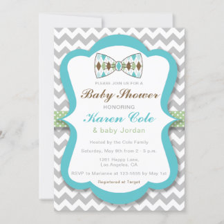 ボウタイアーガイルボーイ赤ちゃんシャワー招待状 招待状
