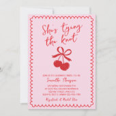 ボウタイイングザノットさくらんぼ手描きブライダルシャワー 招待状 (正面)