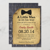 ボウタイウッド素朴ボーイベビーシャワー 招待状 (正面/裏面)