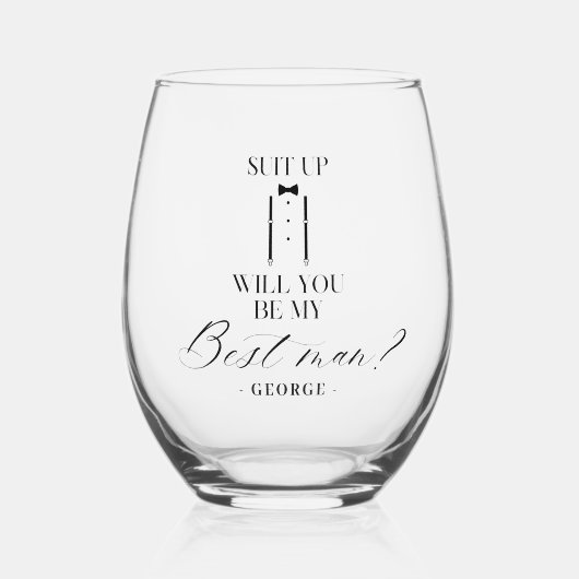 ボウタイエレガントサスペンダー花婿介添人提案書ギフト ステムなしワイングラス (正面)