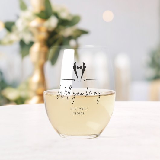 ボウタイエレガントタキシード花婿介添人提案ギフト ステムなしワイングラス (インサイチュ (ウェディング))