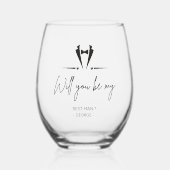 ボウタイエレガントタキシード花婿介添人提案ギフト ステムなしワイングラス (正面)