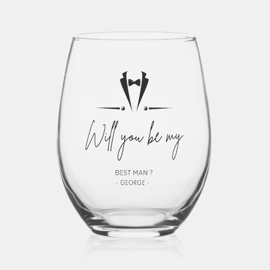 ボウタイエレガントタキシード花婿介添人提案ギフト ステムなしワイングラス (正面)