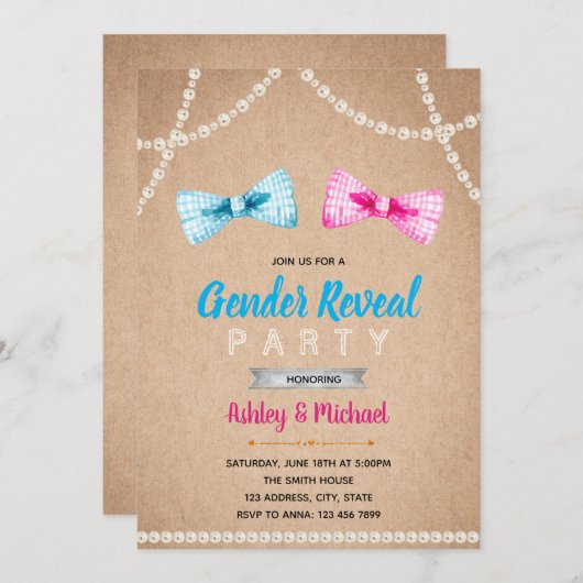 ボウタイジェンダーの暴露パーティの招待状 招待状 (正面/裏面)