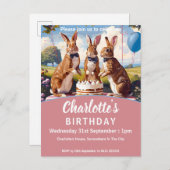 ボウタイズ誕生日パーティーのウサギ インビテーションポストカード (正面/裏面)