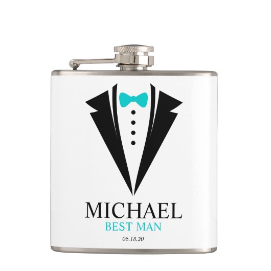 ボウタイタキシード「花婿介添人パーソナライズされた」 フラスク (正面)