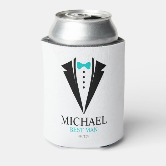 ボウタイタキシード「花婿介添人パーソナライズされた」 缶クーラー (缶裏面)