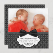 ボウタイツイン男の赤ちゃん写真誕生のお知らせ 案内状 (正面/裏面)