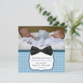 ボウタイツイン男の赤ちゃん写真誕生のお知らせ 案内状 (スタンド正面)