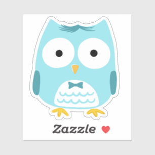 ボウタイフクロウの漫画を着たかわいいおもしろい青いフクロウ シール