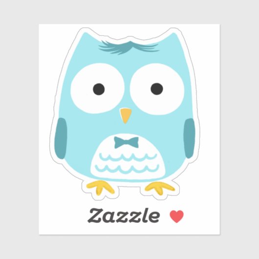 ボウタイフクロウの漫画を着たかわいいおもしろい青いフクロウ シール (シート)