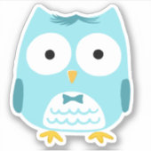 ボウタイフクロウの漫画を着たかわいいおもしろい青いフクロウ シール (正面)