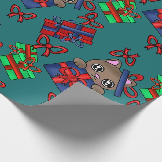 ボウタイプレゼント付き可愛らしい猫ネコ ラッピングペーパー (角)