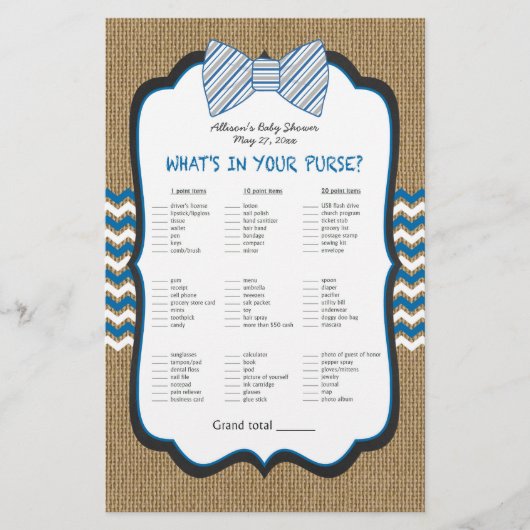 ボウタイボーイ赤ちゃんシャワーゲーム財布/ビンゴ (正面)