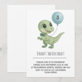 ボウタイ付きグリーン恐竜誕生日 招待状 (正面/裏面)