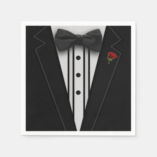 ボウタイ付きブラックタキシード スタンダードカクテルナプキン (正面)