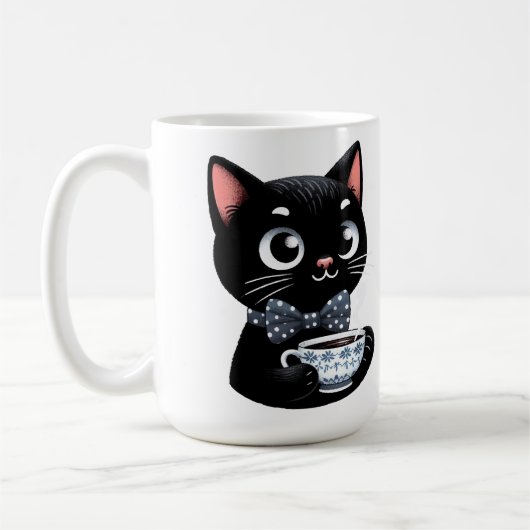 ボウタイ付き黒猫 コーヒーマグカップ (左)